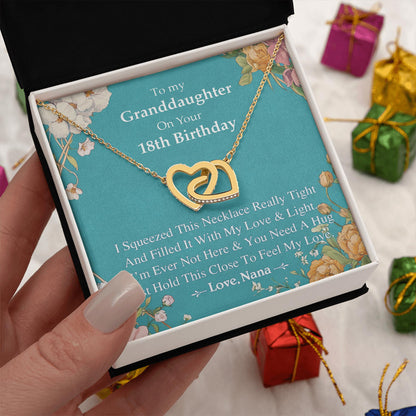 Netecom Personalized To My Granddaughter Necklace from Nana, Custom 18th Birthday Interlocking Hearts Necklace with Message Card and Gift Box, Gifts for Christmas, Birthday, Graduation