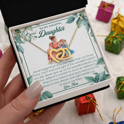 Netecom Personalized To My Amazing Daughter Necklace from Mom, Custom Flowers Message Card with Name, Interlocking Heart Jewelry Gift for Birthday, Christmas (Copy)