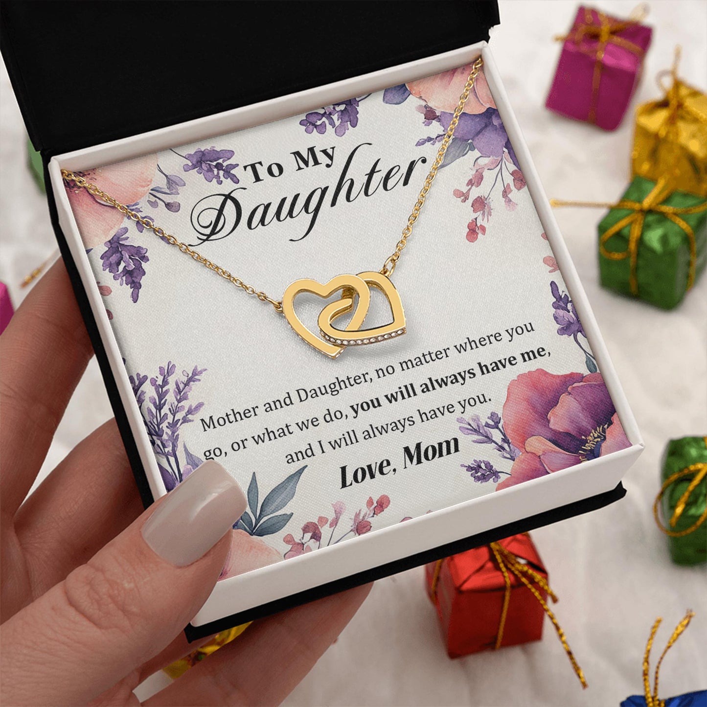 Netecom Personalized To My Daughter Necklace from Mom, Custom Message Card with Name, Remember That You Are Angel Interlocking Heart Jewelry Gift for Birthday, Christmas