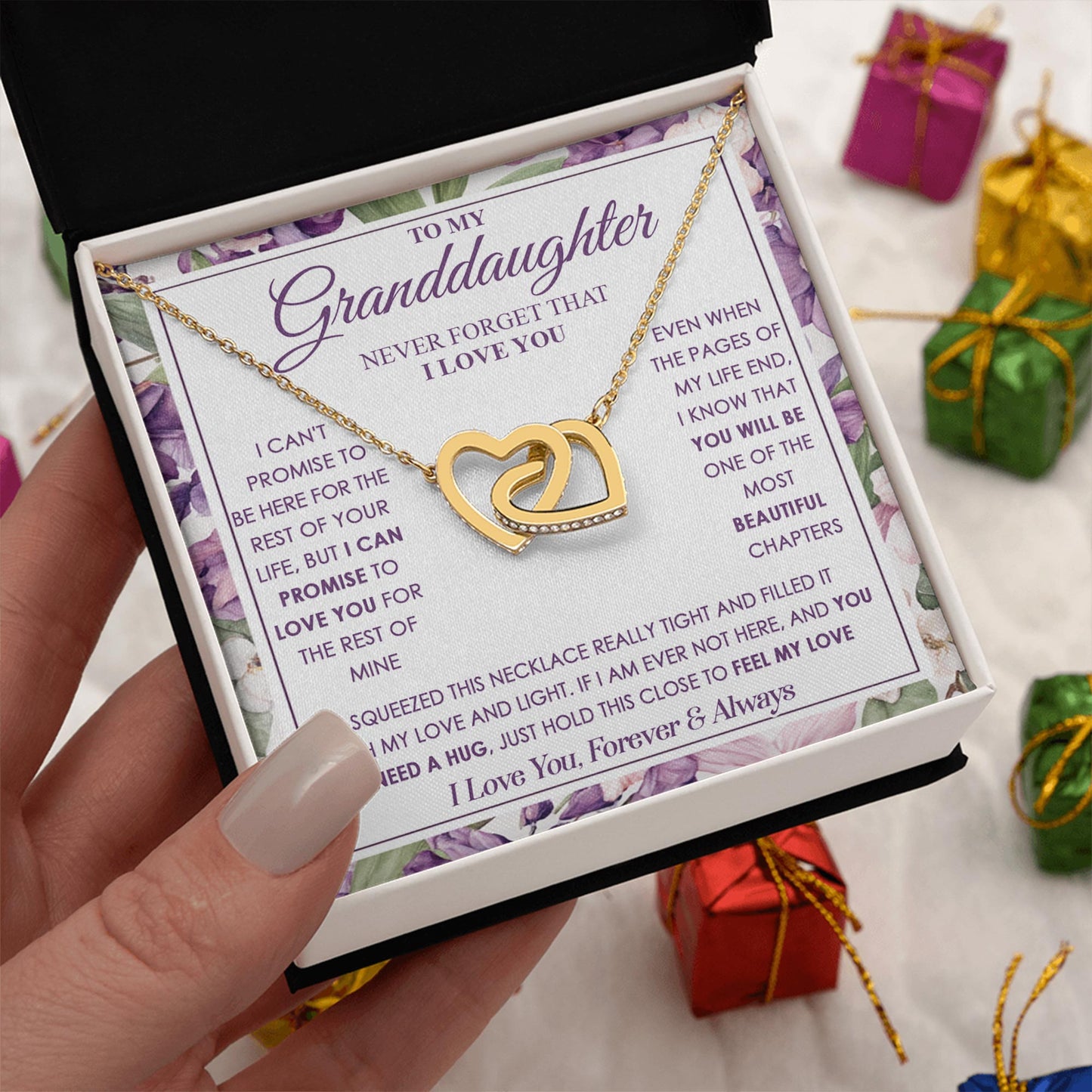 Netecom Personalized Grandmother to Granddaughter Necklace – Interlocking Hearts Jewelry with Sentimental Quote Card, Birthday, Christmas, Special Gift from Grandma