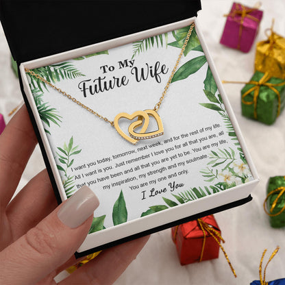 Netecom Personalized To My Future Wife Necklace from Fiancé, Custom Message Card with Name, You Are My Life Interlocking Heart Jewelry Gift for Birthday, Christmas
