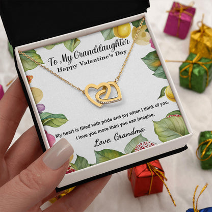 Netecom Personalized To My Granddaughter Necklace from Grandma, Interlocking Hearts Jewelry with Floral Card, Valentine’s Day Gift