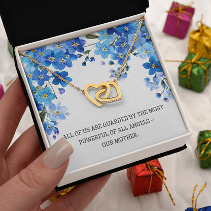 Netecom Personalized To My Our Mother Necklace From Daughter Son, Custom Message Card with Name, Blue Flowers Interlocking Heart Jewelry Gift for Birthday, Christmas