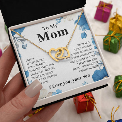 Netecom Personalized To My Mom Necklace from Son, Custom Message Card with Name, Interlocking Heart Jewelry Gift for Birthday, Christmas