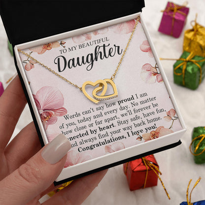 Netecom Personalized To My Daughter Necklace from Mom Dad, Custom Message Card with Name, We'll Forever be Connected by Heart Interlocking Heart Jewelry Gift for Birthday, Christmas