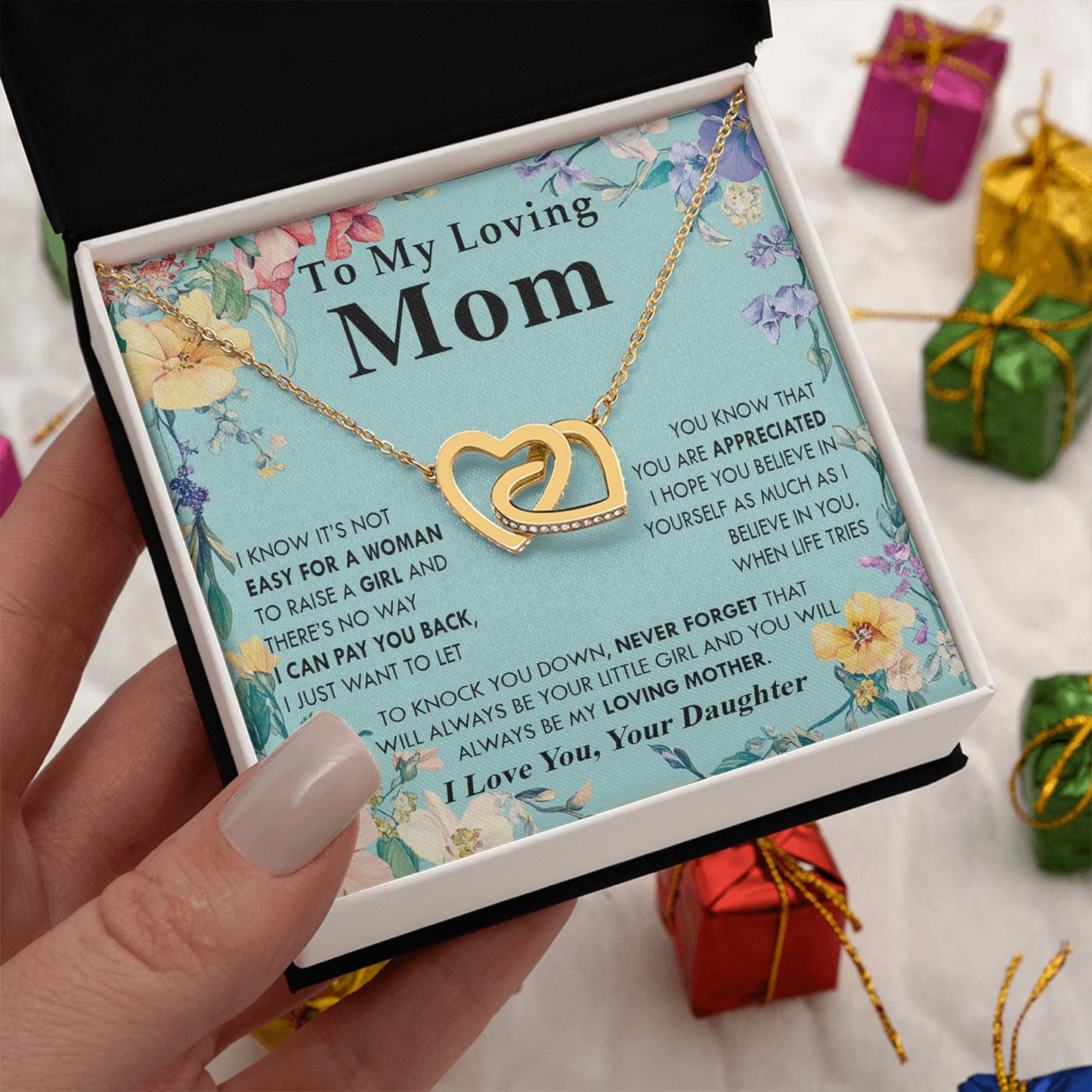 Netecom Personalized To My Mom Necklace from Daughter, Custom Message Card with Name, Interlocking Heart Jewelry Gift for Birthday, Christmas