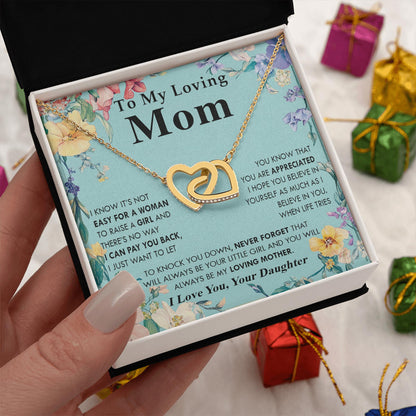Netecom Personalized To My Mom Necklace from Daughter, Custom Message Card with Name, Interlocking Heart Jewelry Gift for Birthday, Christmas