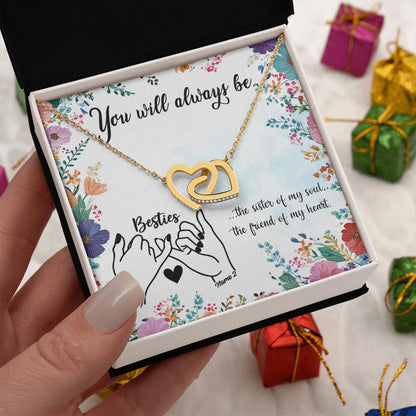Netecom Personalized To My Sister Necklace from Sister, Custom Message Card with Name, You Will Always Be Besties Interlocking Heart Jewelry Gift for Birthday, Christmas