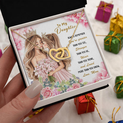 Netecom Personalized To My Daughter Necklace from Mom, Interlocking Hearts Jewelry with Floral Card, Birthday, Graduation, Christmas Gift