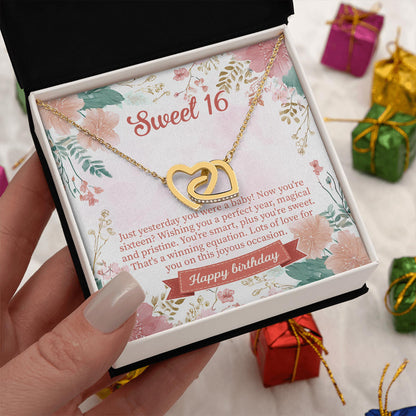 Netecom Personalized birthday necklace, custom flower card with name, interlocking heart jewelry gift for birthday celebration