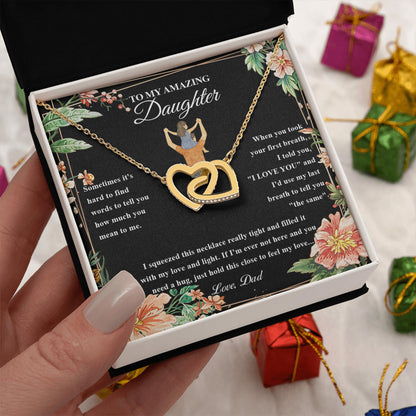 Netecom Personalized To My Amazing Daughter Necklace from Dad, Custom Retro Floral Message Card with Name, Interlocking Heart Jewelry Gift for Birthday, Christmas