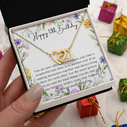 Netecom Personalized Necklace for Daughter, Birthday Gift for Daughter from Mom, Custom Interlocking Heart Jewelry with Age and Name for Graduation Christmas