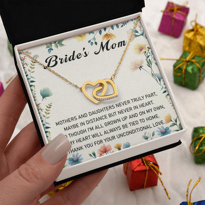 Netecom Personalized Bride’s Mom Necklace, Interlocking Heart Jewelry with Floral Card, Wedding Day Gift from Daughter to Mother