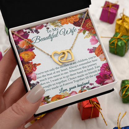 Netecom Personalized To My Beautiful Wife Necklace from Husband, Custom Flower Message Card with Name, Interlocking Heart Jewelry Gift for Anniversary, Birthday, Christmas, Wedding For Soulmate