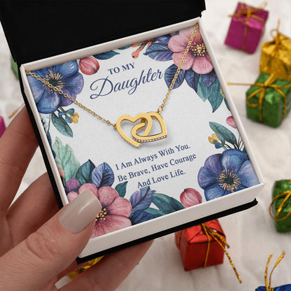Netecom Personalized To My Daughter Necklace from Mom Dad Parents, Custom Message Card with Name, Interlocking Heart Jewelry Gift for Birthday, Christmas