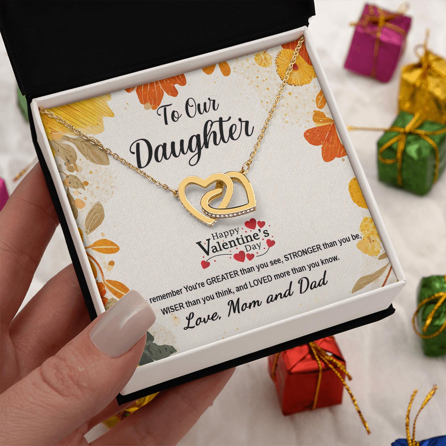 Netecom Personalized To Our Daughter Necklace from Mom and Dad, Interlocking Hearts Jewelry with Valentine’s Card, Valentine’s Day Gift