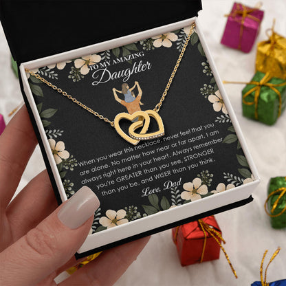 Netecom Personalized To My Daughter Necklace from Dad, Interlocking Heart Jewelry with Black Floral Card, Encouraging Birthday, Graduation, Christmas Gift