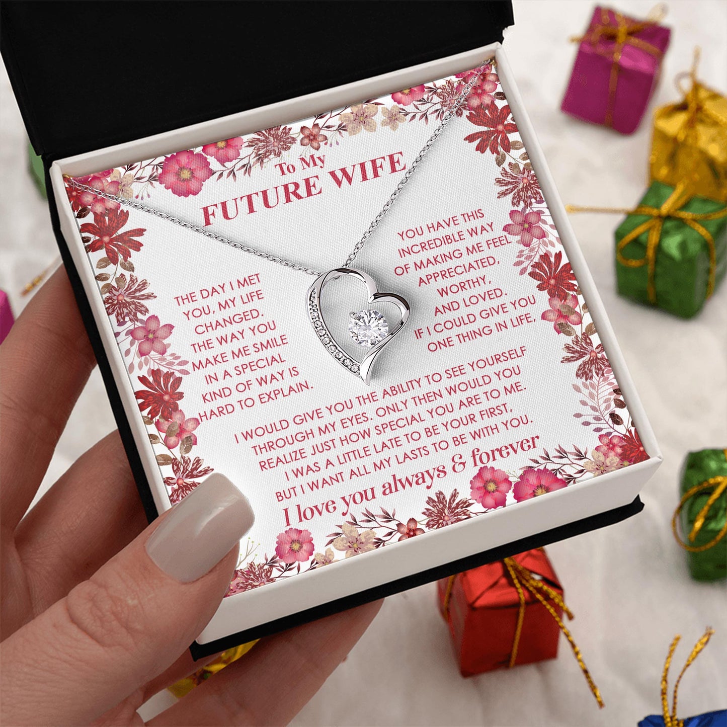 Netecom Personalized To My Future Wife Necklace from Fiancé Soulmate, Custom Message Card with Name, Forever Lover Jewelry Gift For Birthday, Anniversary, Christmas, Valentine, Wedding