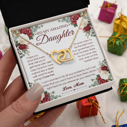 Netecom Personalized To My Amazing Daughter Necklace from Mom, Custom Rose Flowers Message Card with Name, Interlocking Heart Jewelry Gift for Birthday, Christmas