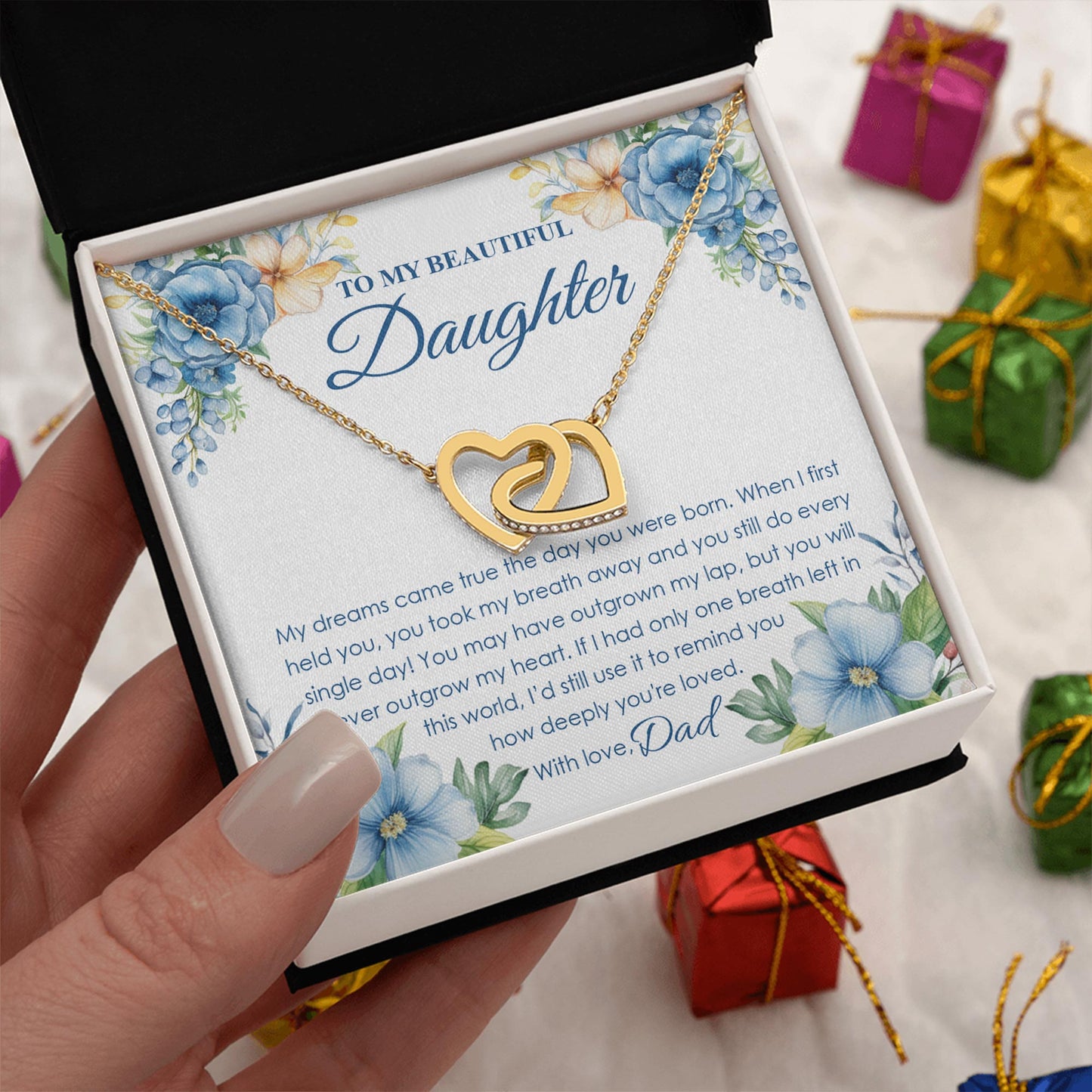 Netecom Personalized Father to Daughter Necklace – Interlocking Hearts Jewelry with Sentimental Quote Card, Birthday, Graduation, Christmas Gift from Dad