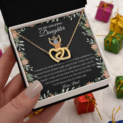 Netecom Personalized To My Daughter Necklace from Dad, Interlocking Hearts Jewelry with Black Floral Card, Birthday, Graduation, Christmas Gift for Daughter from Father