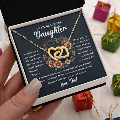 Netecom Personalized To My Beautiful Daughter Necklace from Dad, Custom Message Card with Name, Interlocking Heart Jewelry Gift for Birthday, Christmas