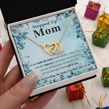 Netecom Personalized To My Stepped Up Mom Necklace from Daughter Son, Custom Message Card with Name, Interlocking Heart Jewelry Gift for Birthday, Christmas