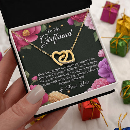 Netecom Personalized To My Girlfriend Necklace from Boyfriend, Custom Flowers Message Card with Name, Interlocking Heart Jewelry Gift for Wedding, Anniversary, Birthday, Christmas