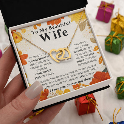 Netecom Personalized To My Beautiful Wife Necklace from Husband, Custom Message Card with Name, Interlocking Heart Jewelry Gift for Couple, Wedding, Birthday, Christmas