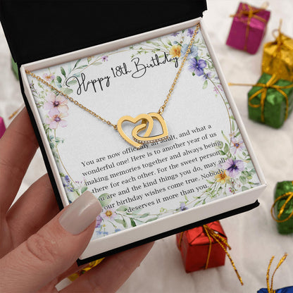 Netecom Personalized Birthday Necklace, Custom Floral Card with Name, Interlocking Hearts Jewelry Gift for Best Friend, Sister, or Loved One
