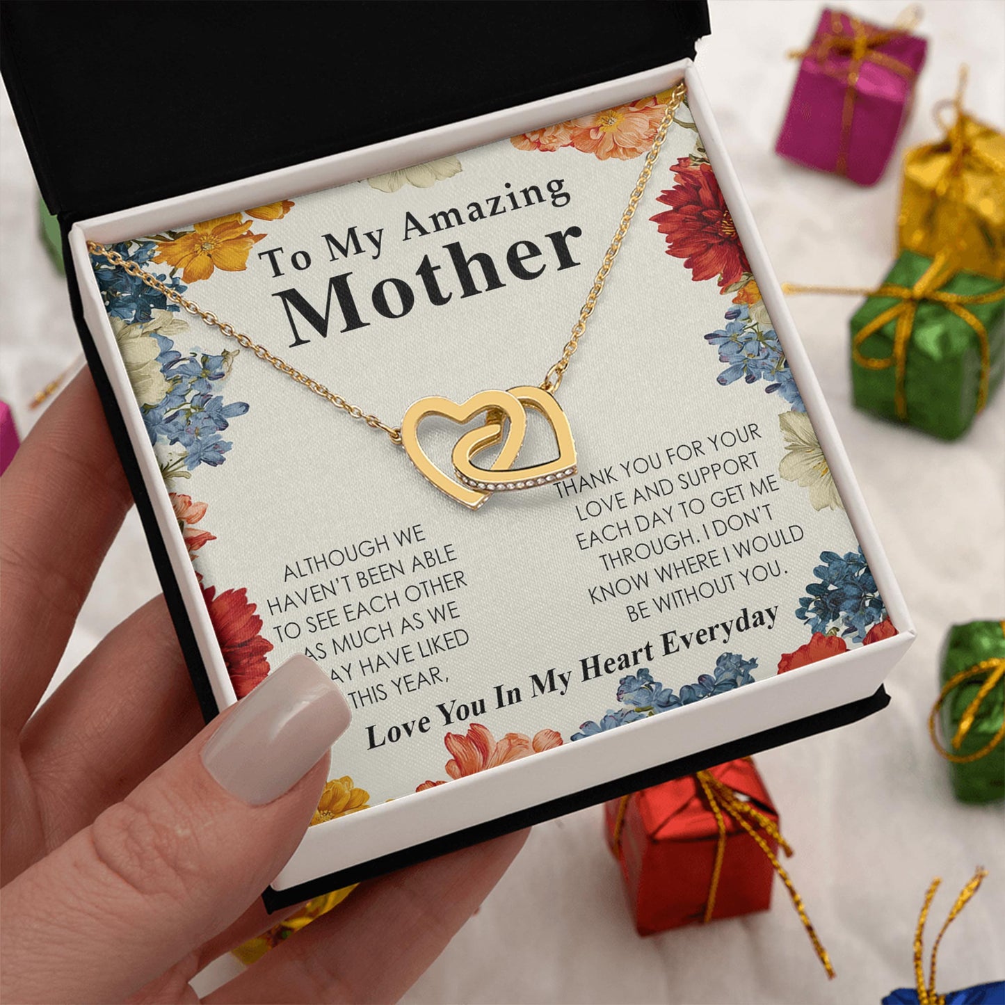 Netecom Personalized To My Amazing Mother Necklace from Daughter Son, Custom Message Card with Name, Love You In My Heart Everyday Interlocking Heart Jewelry Gift for Birthday, Christmas
