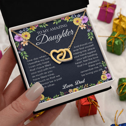 Netecom Personalized To My Amazing Daughter Necklace from Dad, Custom Colorful Floral Message Card with Name, Interlocking Heart Jewelry Gift for Birthday, Christmas
