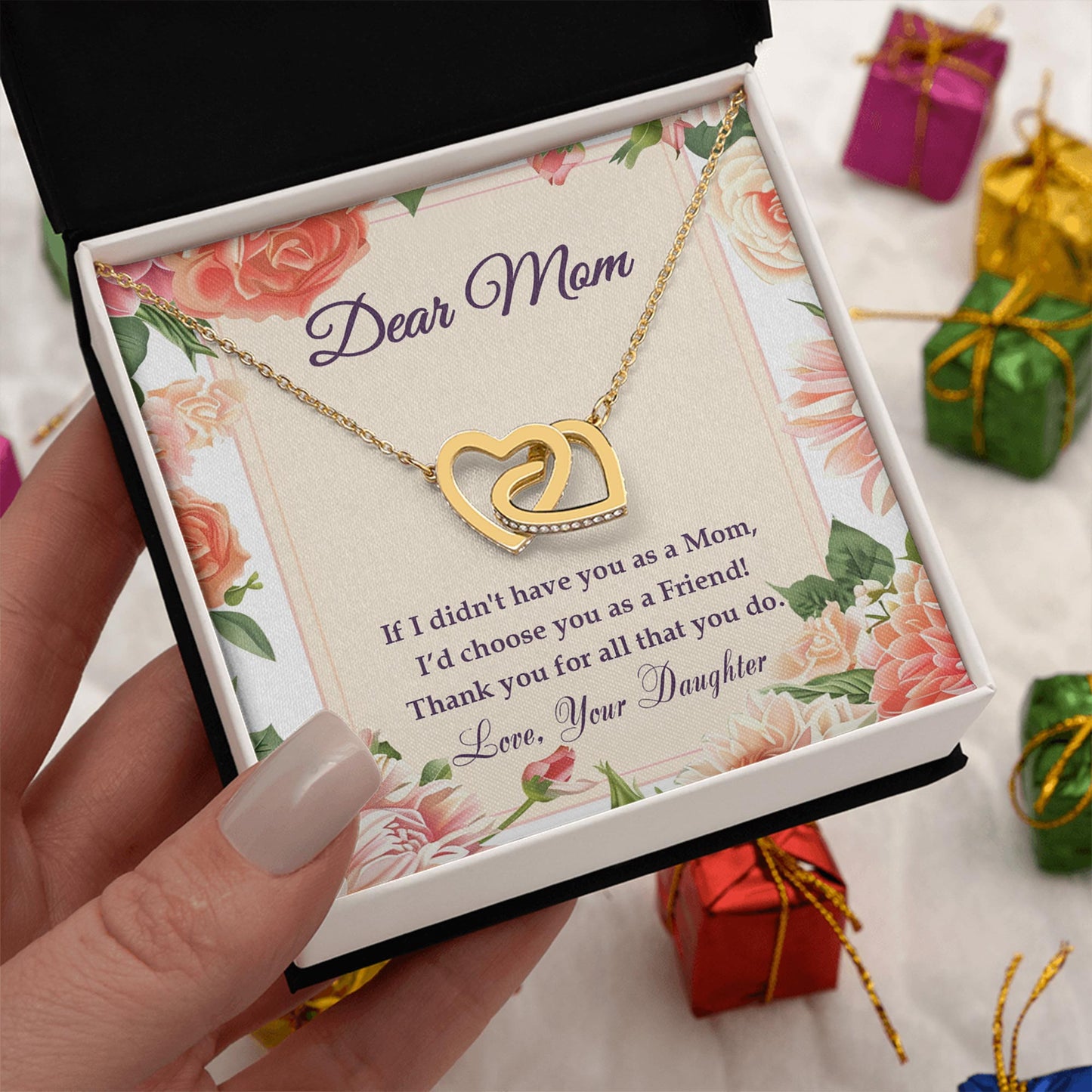 Netecom Personalized Dear Mom Necklace from Daughter, Custom To My Mom Message Card with Name, Interlocking Heart Jewelry Gift for Birthday, Christmas