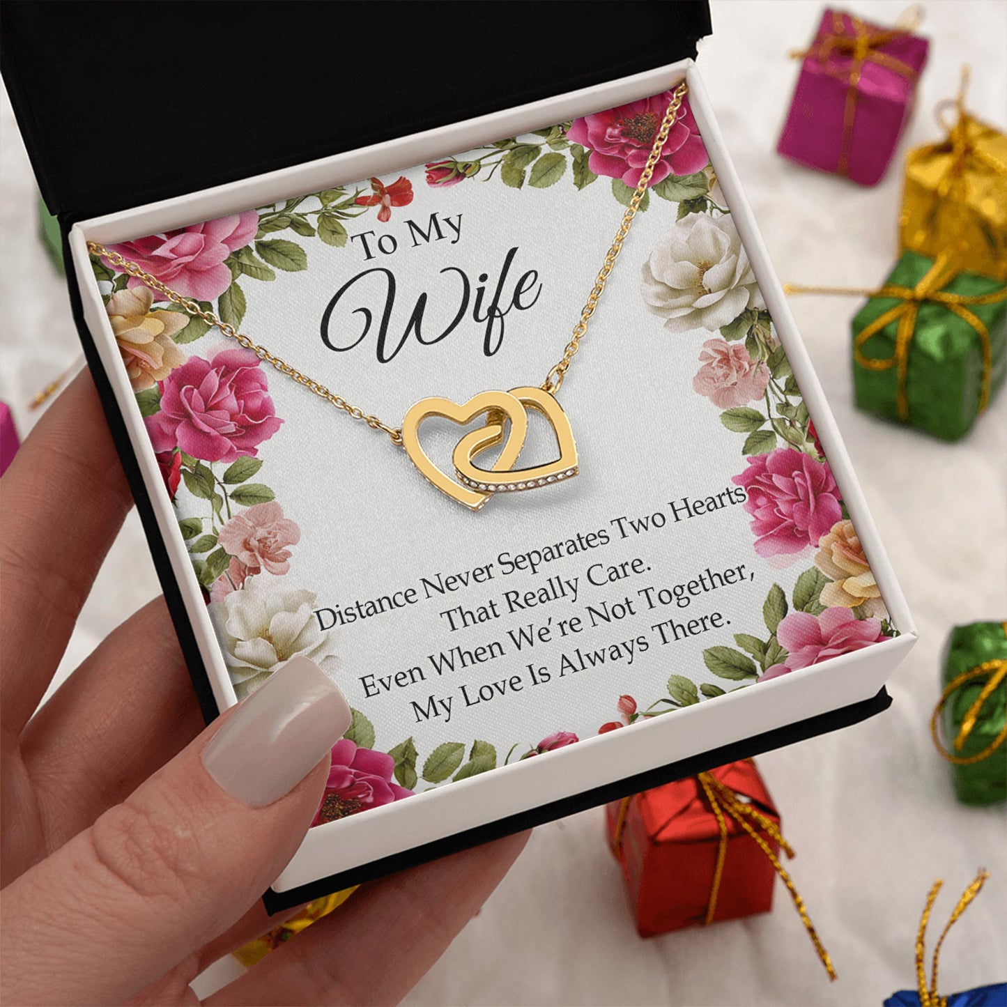 Netecom Personalized To My Wife Necklace from Husband, Custom Message Card with Name, Floral Interlocking Heart Jewelry Gift for Birthday, Christmas, Wedding
