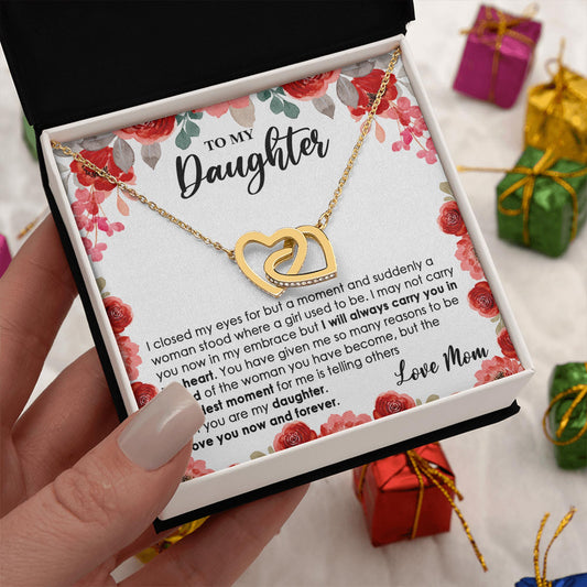 Netecom Personalized Mother to Daughter Necklace – Interlocking Hearts Jewelry with Proud Mom Quote Card, Birthday, Graduation, Christmas Gift from Mom