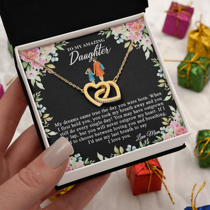 Netecom Personalized To My Amazing Daughter Necklace from Mom, Custom Vintage Flowers Message Card with Name, Interlocking Heart Jewelry Gift for Birthday, Christmas