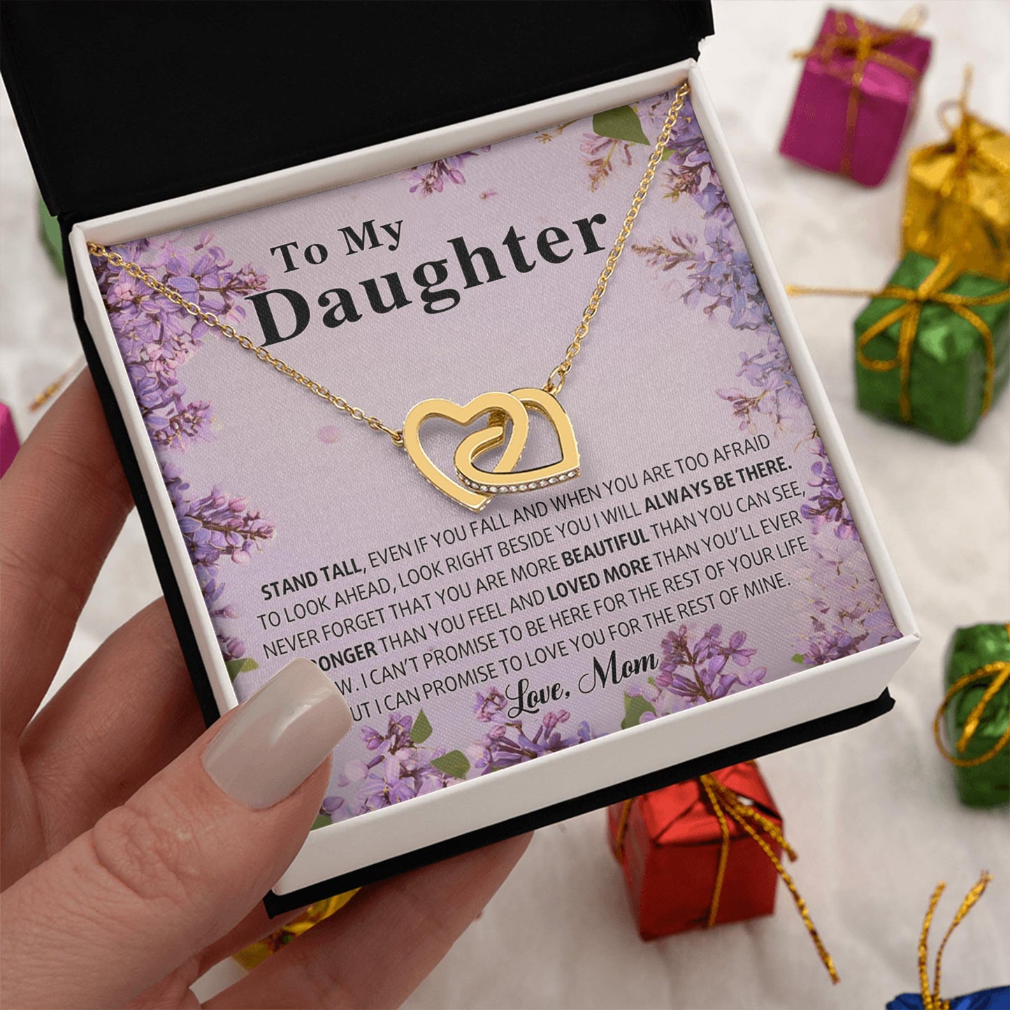 Netecom Personalized To My Daughter Necklace from Mom, Custom Message Card with Name, Flower Interlocking Heart Jewelry Gift for Birthday, Christmas