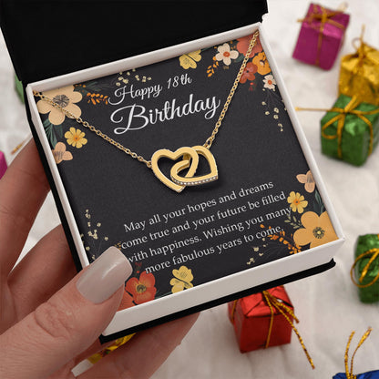 Netecom Personalized Birthday Jewelry, Interlocking Hearts Necklace with Custom Floral Card, Unique Gift for Women, Teens, Friends