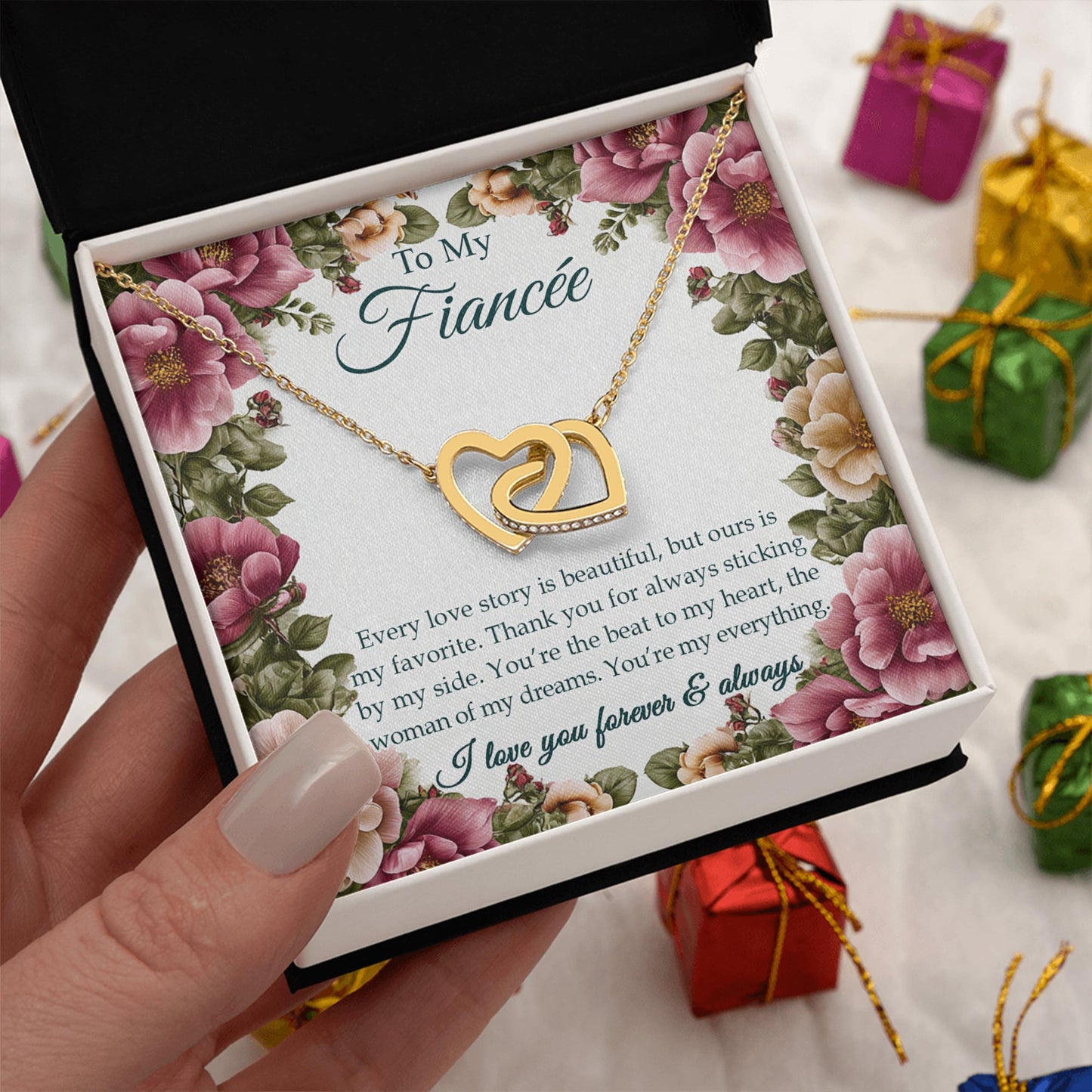 Netecom Personalized To My Fiancee Necklace from Fiance, Custom Message Card with Name, Interlocking Heart Jewelry Gift for Wedding, Anniversary, Birthday, Christmas