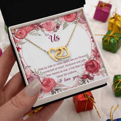 Netecom To Us Necklace for Couple Wife Husband, Message Card with Name, Interlocking Heart Jewelry Gift for Wedding, Anniversary, Birthday, Christmas