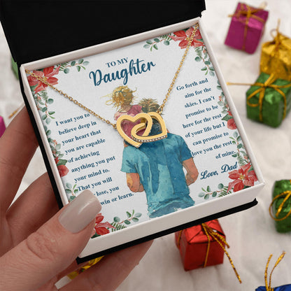 Netecom Personalized To My Daughter Necklace from Dad, Custom Flowers Message Card with Name, Interlocking Heart Jewelry Gift for Birthday, Christmas