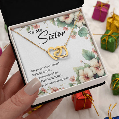 Netecom Personalized To My Sister Necklace, Custom Message Card with Name, You Are The Most Amzing Sister Interlocking Heart Jewelry Gift for Birthday, Christmas