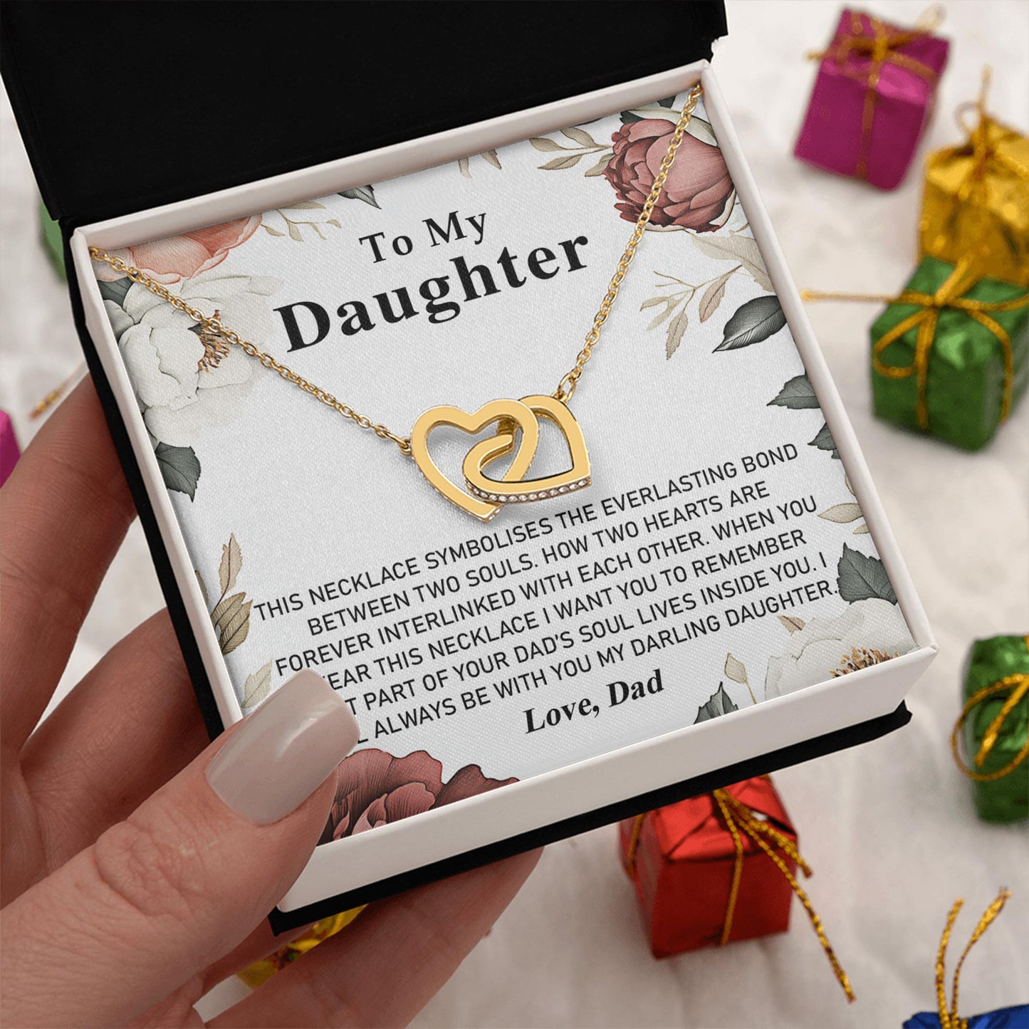 Netecom Personalized To My Daughter Necklace from Dad, Custom Message Card with Name, I Will Always Be With You Interlocking Heart Jewelry Gift for Birthday, Christmas