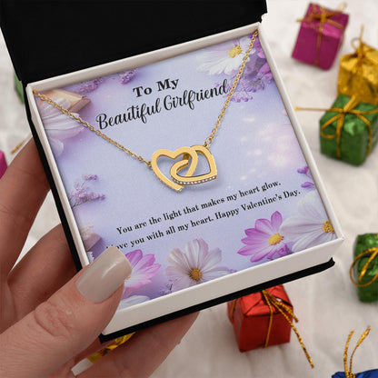 Netecom Personalized To My Beautiful Girlfriend Necklace from Boyfriend, Custom Message Card with Name, Interlocking Heart Jewelry Gift for Valentine, Birthday, Christmas