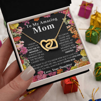 Netecom Personalized To My Amazing Mom Necklace from Daughter, Custom Message Card with Name, You Will Always Be My Loving Mom Interlocking Heart Jewelry Gift for Birthday, Christmas