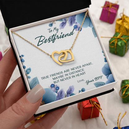 Netecom Personalized To My Best Friend Necklace from Bestie, Custom Message Card with Name, Interlocking Heart Jewelry Gift for Birthday, Christmas