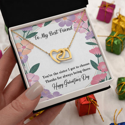 Netecom Personalized To My Best Friend Necklace, Custom Message Card with Name, You're The Sister I Got To Choose Interlocking Heart Jewelry Gift for Galentine, Christmas, Birthday