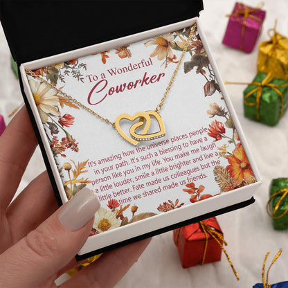 Netecom To A Wonderful Coworker Necklace, Message Card with Name, Interlocking Heart Jewelry Gift for Birthday, Christmas for Employee Teacher Friends Her Retirement