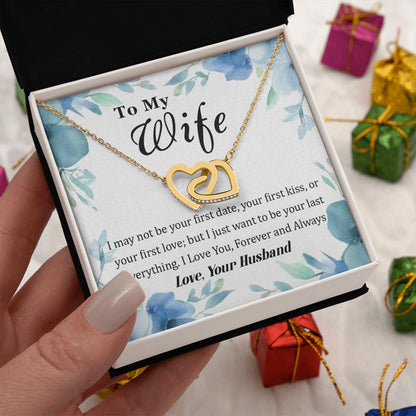 Netecom Personalized To My Wife Necklace from Husband, Interlocking Heart Jewelry with Floral Card, Romantic Birthday, Anniversary, Christmas Gift