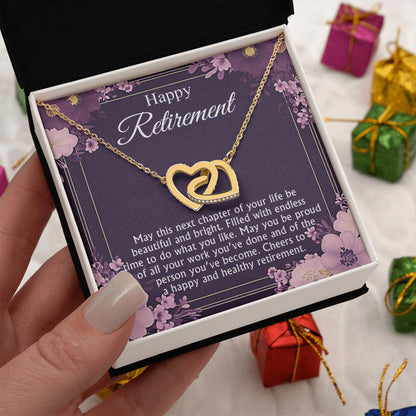 Netecom Personalized Retirement Necklace for Women from Coworkers, Custom Message Card with Name, Interlocking Heart Jewelry Gift for Colleague, Leaving Job, Birthday, Christmas